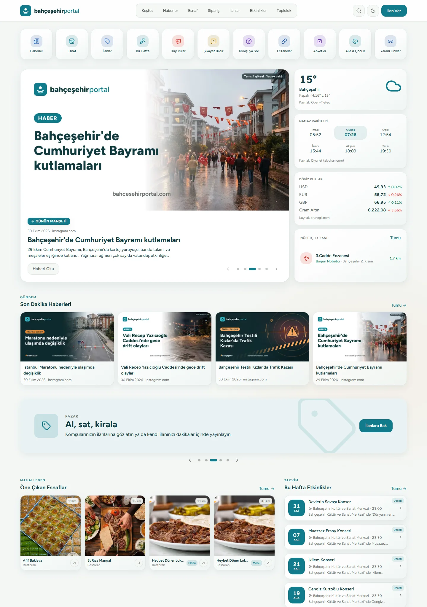 Bahçeşehir Portal (Erofel ürünü) web sitesi, tam sayfa