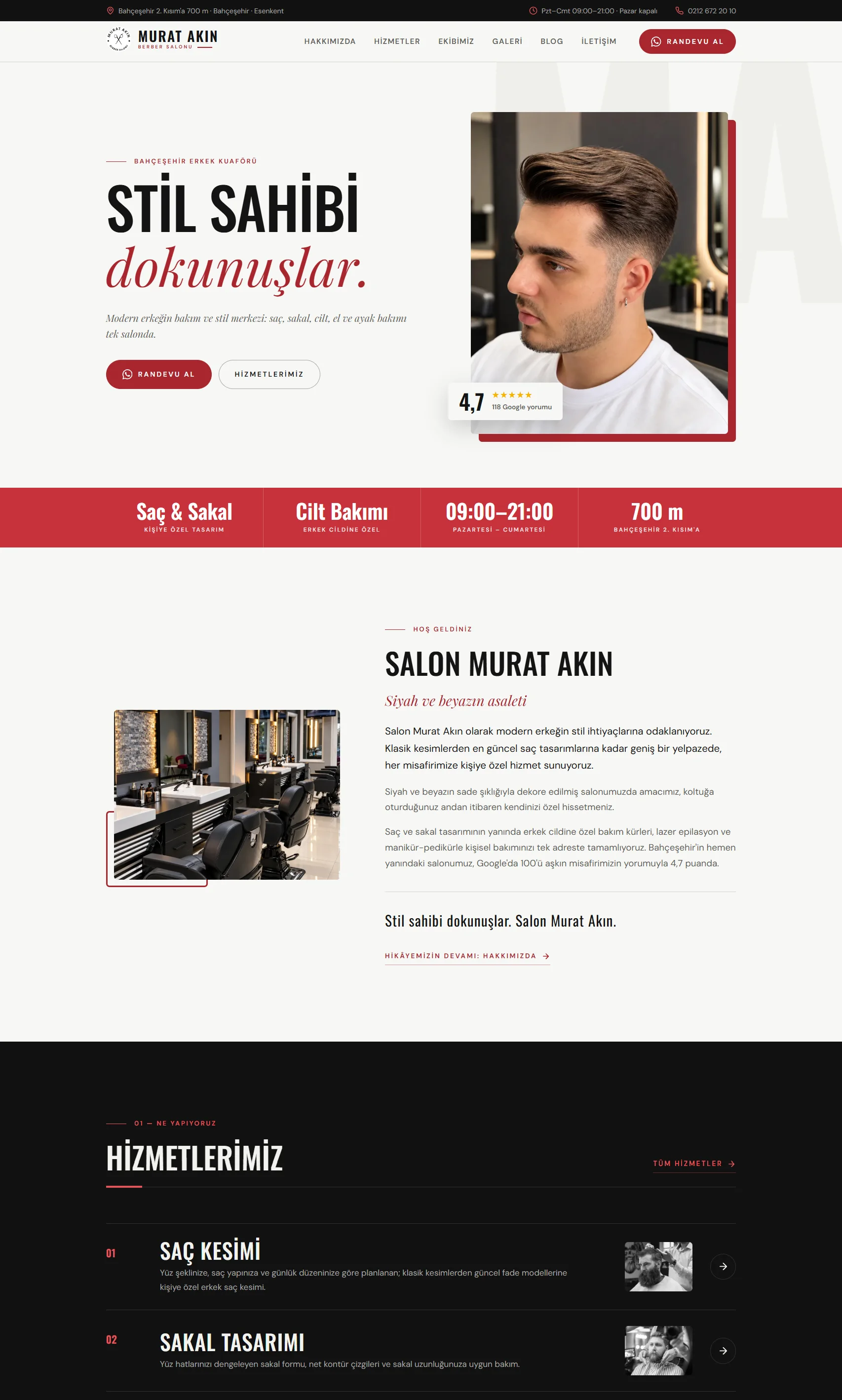 Salon Murat Akın web sitesi, tam sayfa