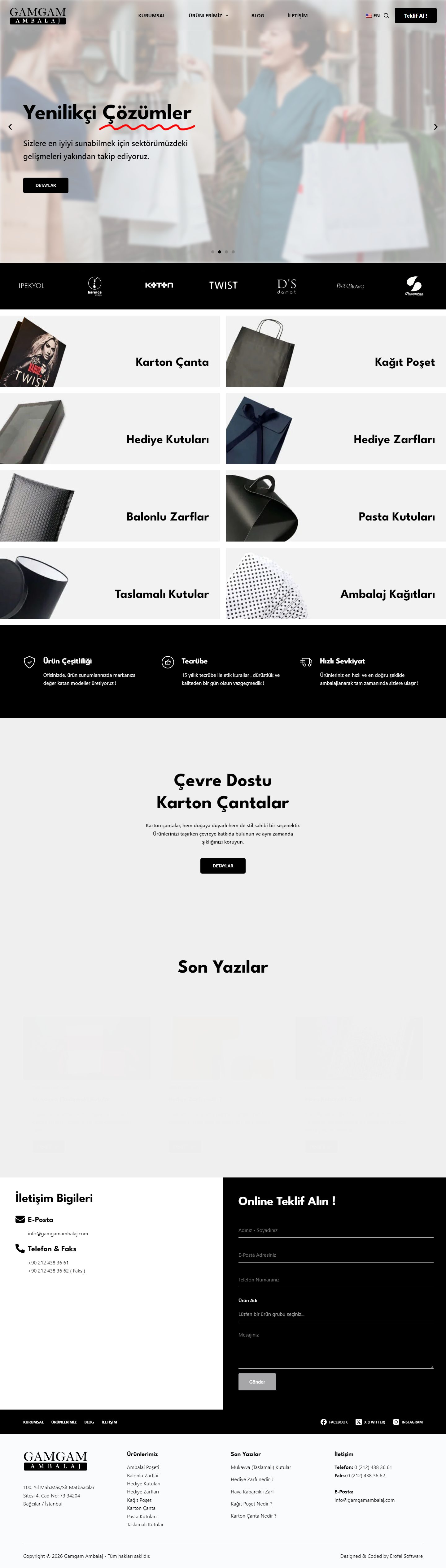 Gam Gam Ambalaj web sitesi tasarımı