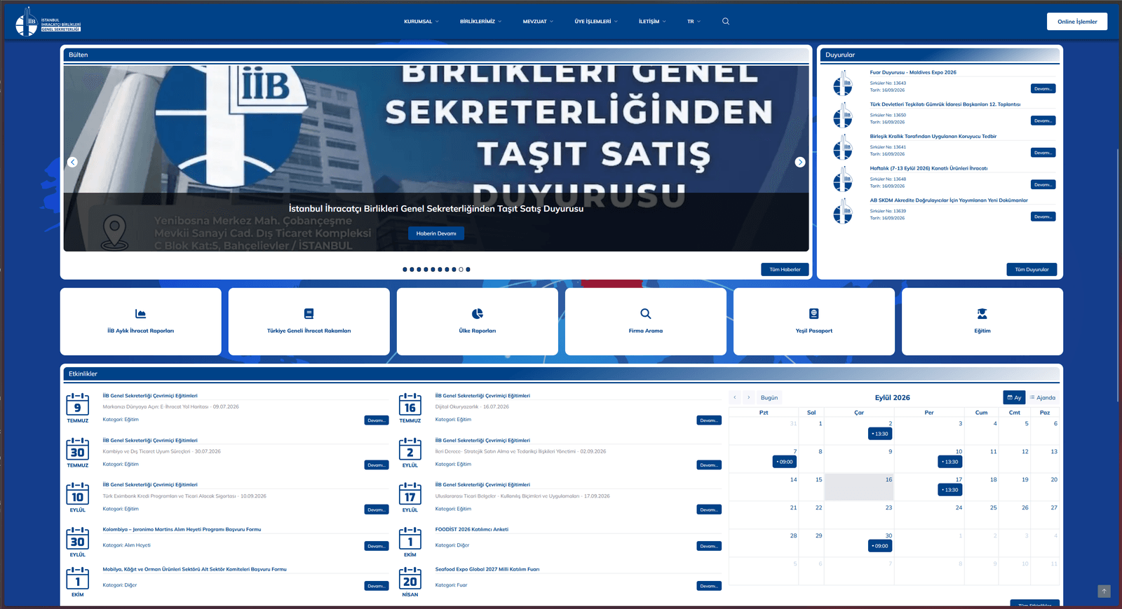 İstanbul İhracatçı Birlikleri kurumsal ana sayfası — canlı ihracat rakamları panosu