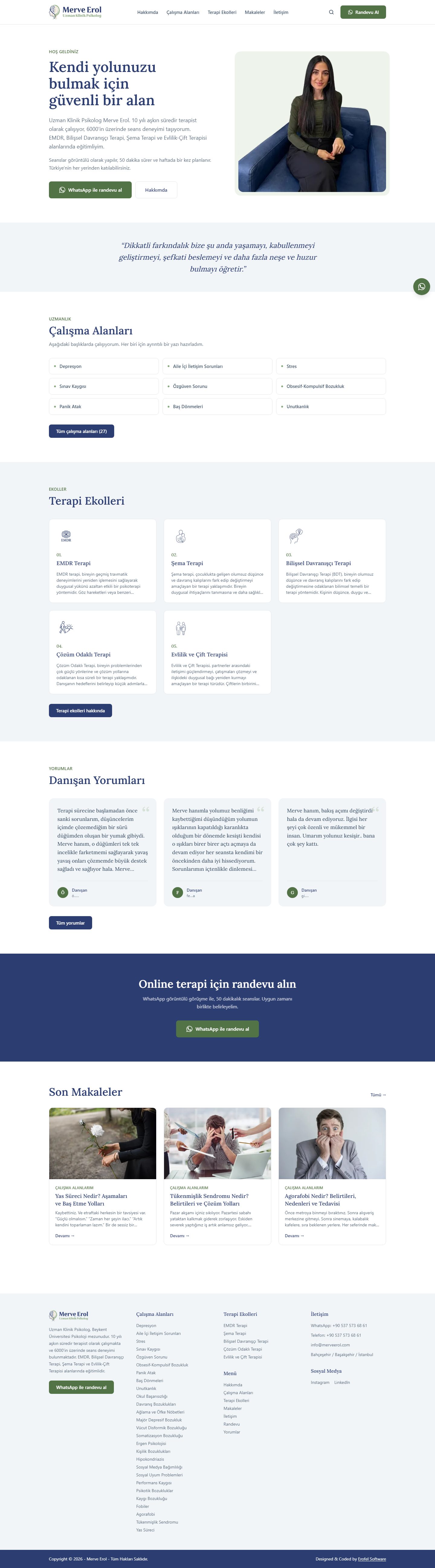 Klinik Psikolog Merve Erol web sitesi tasarımı